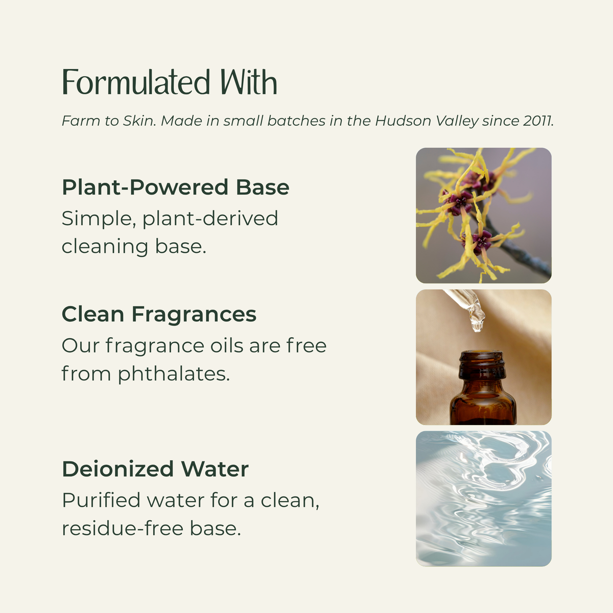 Room and linen spray ingredients: plant-derived base, phthalate-free fragrance oils, and Deionized Water